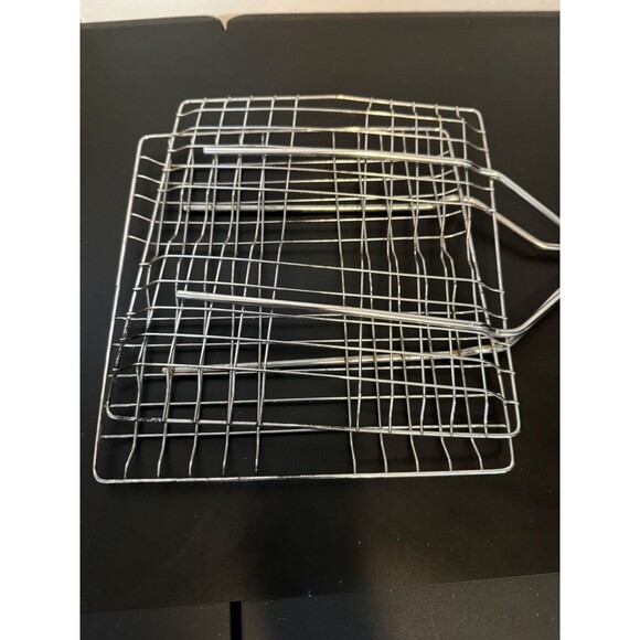 2Pcs Barbecue rack Long Handle Grill Basket BBQ Rack Meat Burger Fish Stand Mesh - Picture 4 of 7